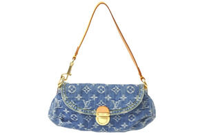 Louis Vuitton Hobo Bag Monogram Denim Pleaty Blue Gold